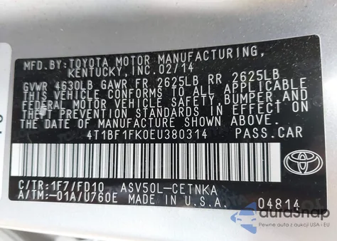 2014 Toyota Camry Le из США, поврежденный, VIN 4T1BF1FK0EU380314